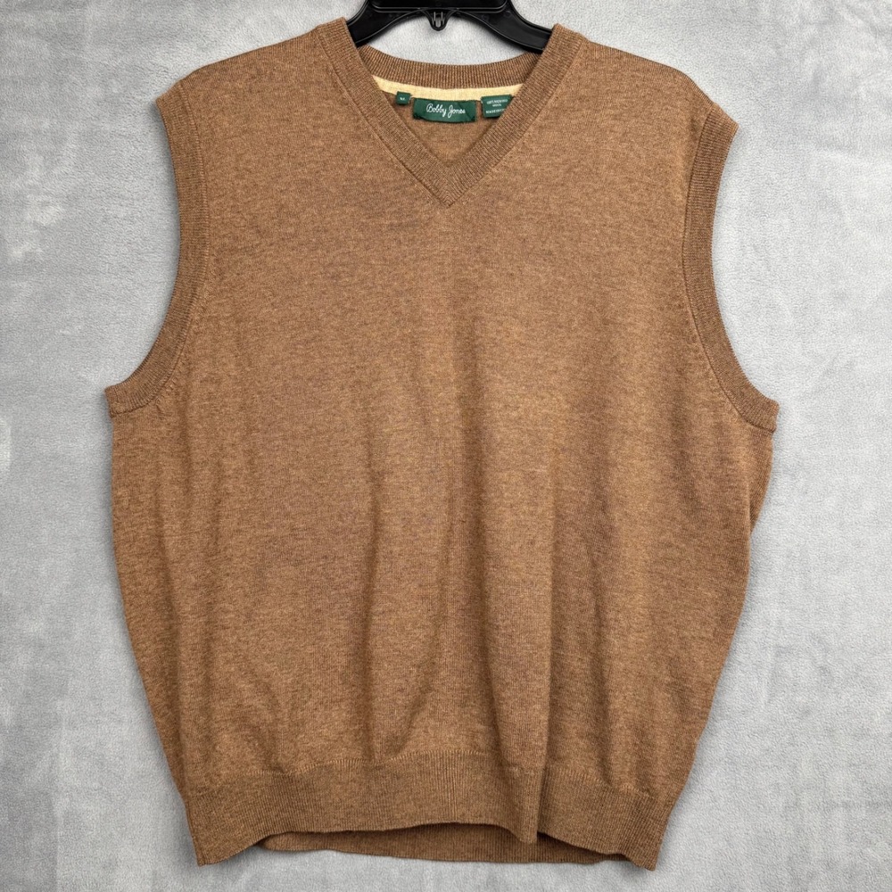 Bobby Jones Mens V Neck 100% Merino Wool Sweater Vest Tan‎ XL Golf Casual